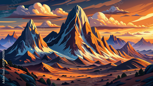 Mount Kenya, Kenya – Glacial peaks rise above rugged slopes dotted with moorland. Wisps of cloud drift, blending cold stone and warmth of sunrise.