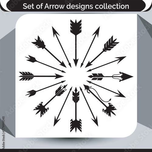 A Collection of Diverse Arrow Designs Depicting an Array of Styles and Fletching Variations in Black and White