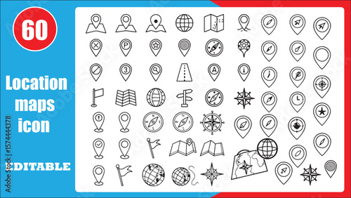 Collection of diverse location and navigation map icons for digital interfaces