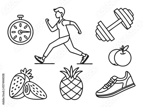 Healthy Lifestyle Fitness, Nutrition, and Well-being Icons