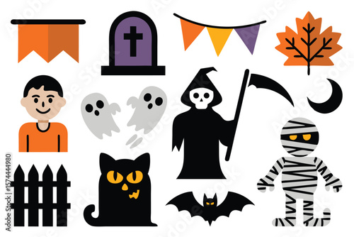 Halloween Graphics Tombstone, Reaper, Ghosts, Mummy, Black Cat, Maple Leaf and More