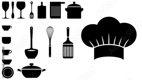 Chef cooking kitchen utensils equipment culinary tools vector silhouette