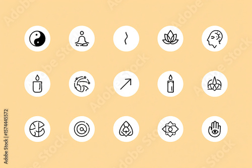 Spiritual Symbols Meditation Wellness Icons yin yang lotus