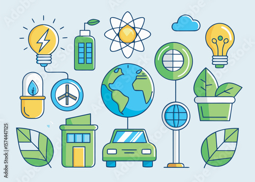 clean vector icons representing sustainable energy concepts