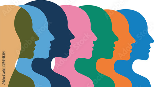 Colorful Silhouette Heads Illustration Representing Diversity, Inclusion, or Group Dynamics and Perspectives