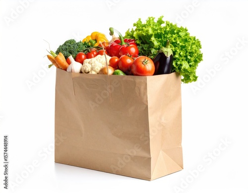 Brown paper bag filled with assorted fresh vegetables