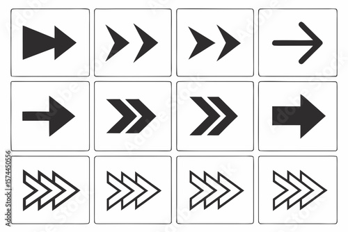 Free Download Minimalist vector grid of 15 black arrows and abstract arrow-like shapes, ideal for UI/UX, signage, infographics, web design, and navigation icons. - GFXLoad