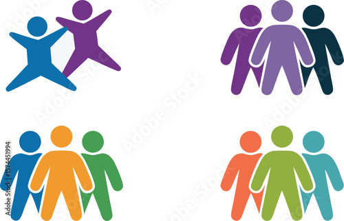Colorful People Icons Representing Teamwork, Collaboration, Diversity, and Community Engagement on a White Background