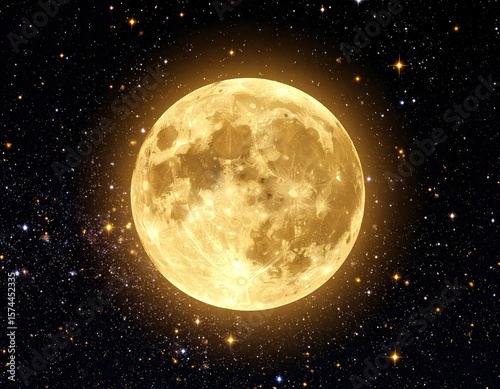 Full golden moon in a night sky