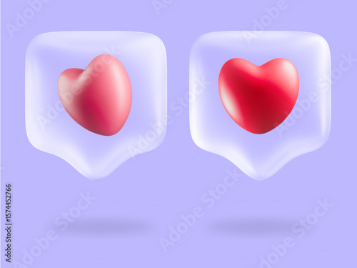 Two floating hearts symbolizing love or likes in digital interface
