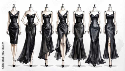 Fashion illustrations of black gowns