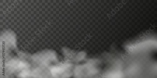 Realistic fog and smoke background. Misty cloud effect, white steam, vapor, haze overlay for banner, poster, web design 