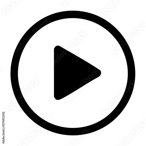 Black Silhouette of a Modern Play Button Inside a Perfect Circle Icon, Flat Vector Design for Media, Video, Streaming, and Interface Symbols on White Background