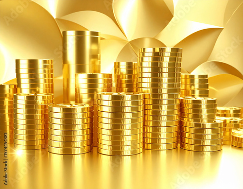 Stacks of Shiny Gold Coins in Warm Light – Wealth and Treasure Concept