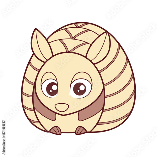 Shy Cartoon Armadillo Rolled into a Ball