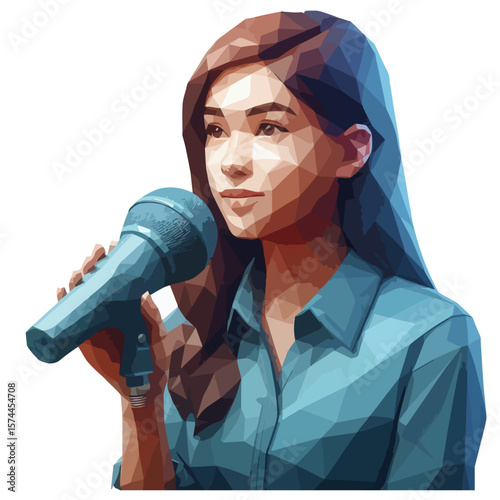 Public Speaker Illustration – Vector Woman Speaking at Podium to Seated Audience in Conference Hall