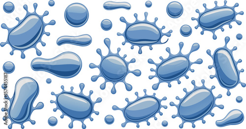 Isolated Blue Microorganisms Bacteria, Viruses, and Cells on White Background, Digital Illustration Art