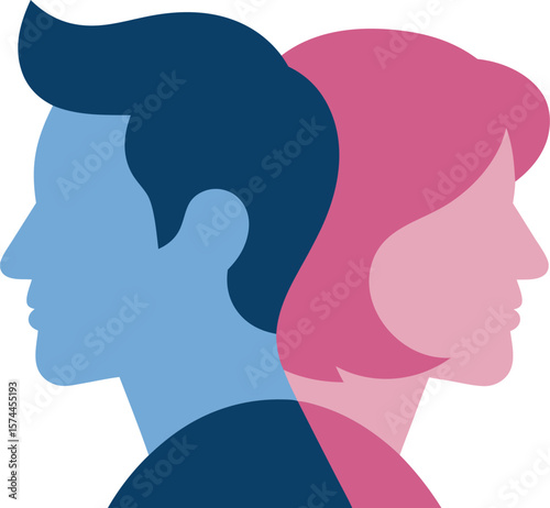 Man and Woman Silhouette Faces BacktoBack Representing Gender Differences and Relationship Dynamics Concept