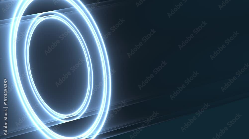 Digitaler Datenstrom & blau leuchtende Kreise – Hightech, Industrie 4.0, schnelles Internet & smarte Technologie für Zukunft, Netzwerk, Produktion & Innovation
