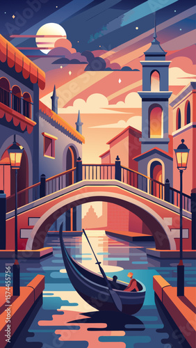 A man and a child are enjoying a boat ride in a city with a beautiful bridge in the background. The scene is calm and tranquil, with the man and child taking in the sights and sounds of the city