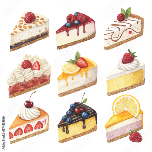 set of cakes and desserts