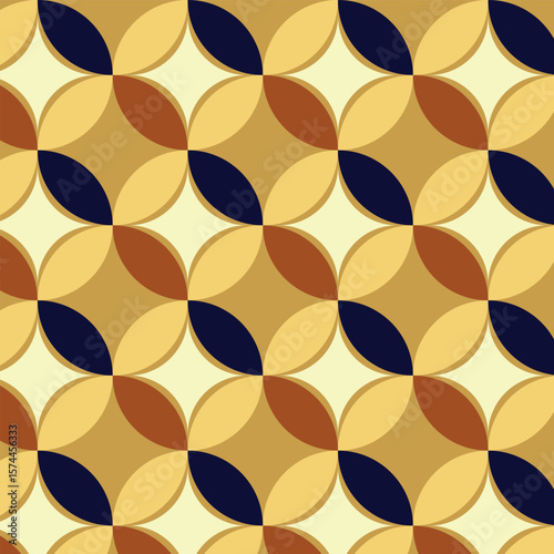 Seamless retro geometric pattern with overlapping semi-circles, batik-inspired pattern. Perfect for packaging, background, wallpaper, wrapping paper, or textiles.