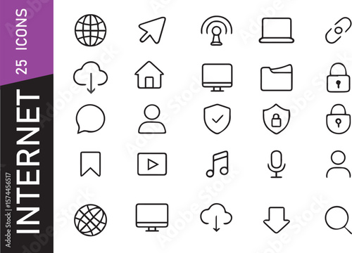 Internet and Web Essentials – 25 Minimal Line Icons for Networking, Browsing, and Digital Access