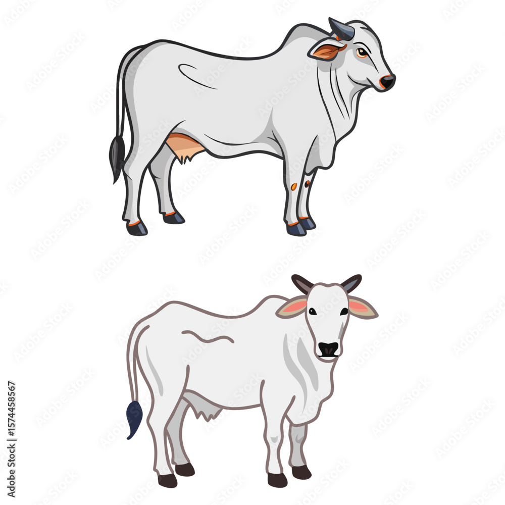 Fototapeta premium Cartoon depictions of two Brahman bulls 