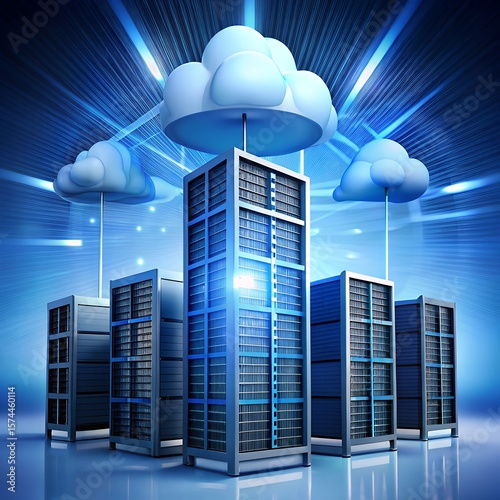Modern data center with cloud computing and digital network connections