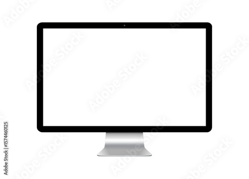 Modern computer screen isolated on transparent background. Silver color. Front view. 3d rendering