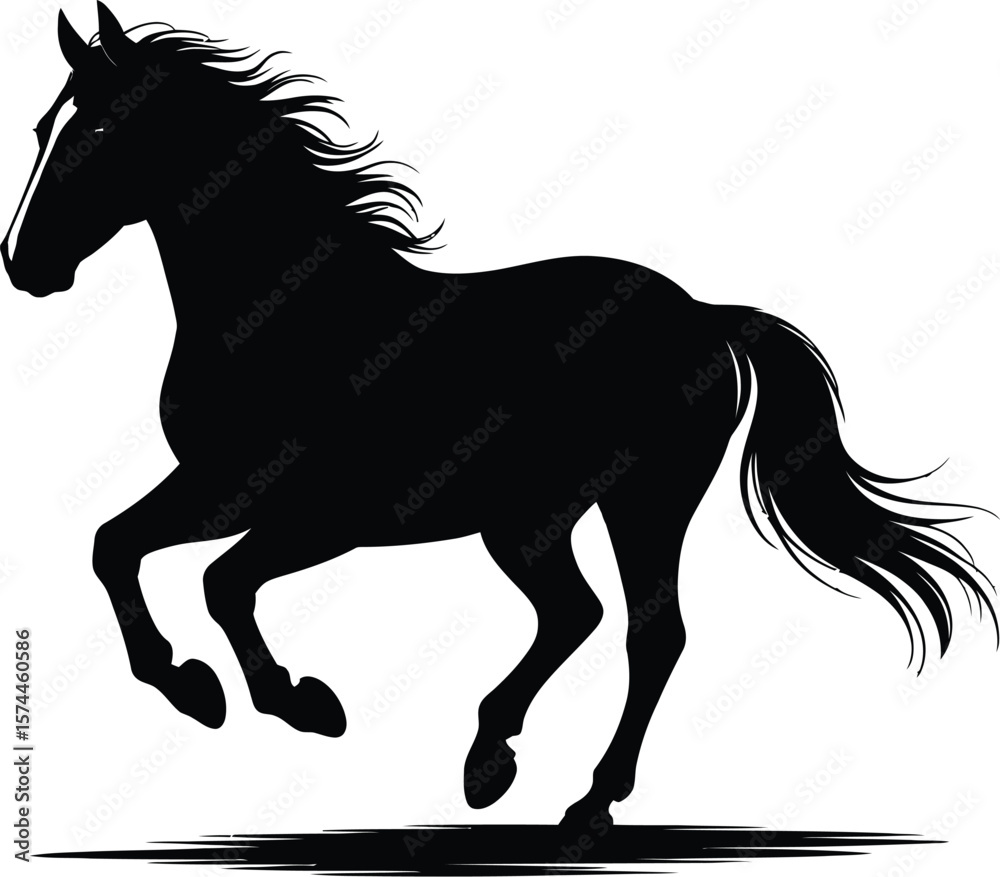 Obraz premium Galloping horse silhouette with flowing mane and tail