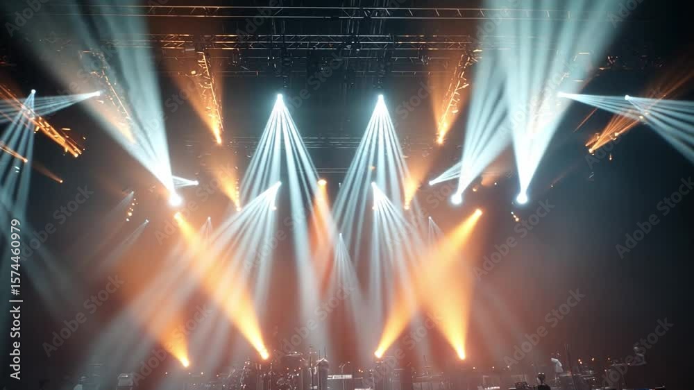 Stage Illumination: A captivating array of stage lights illuminate a concert venue, creating a dynamic interplay of light and shadow.