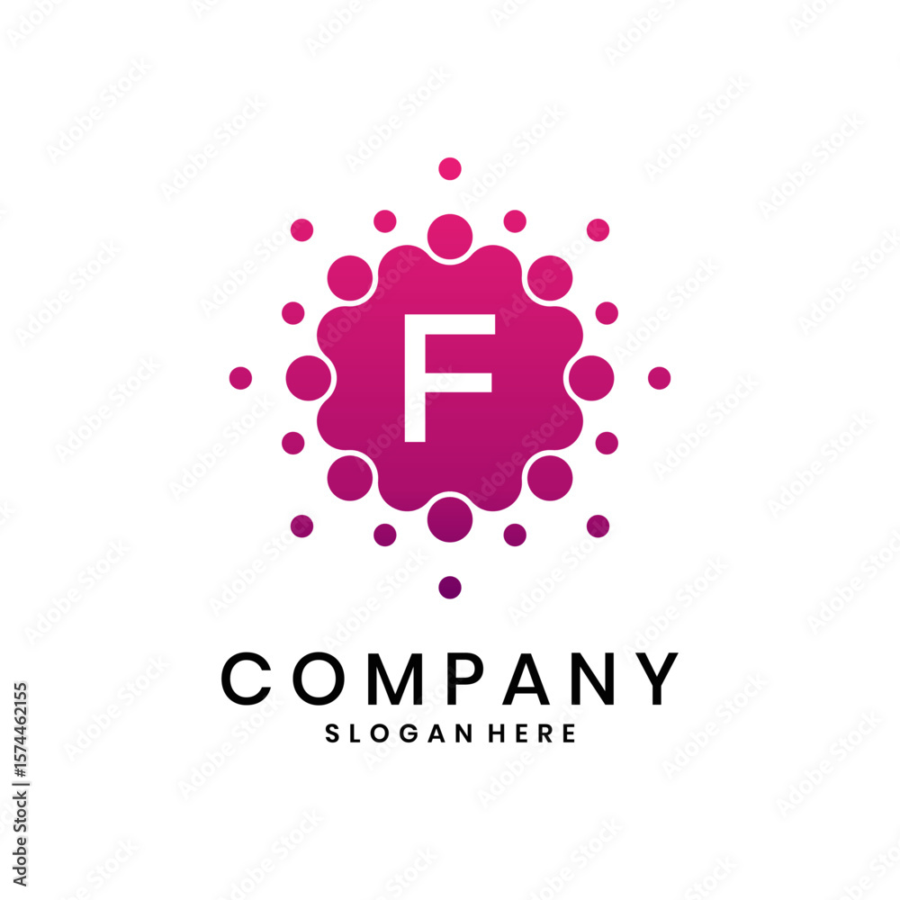 Fototapeta premium Creative letter F logo with round dot design, modern abstract company symbol