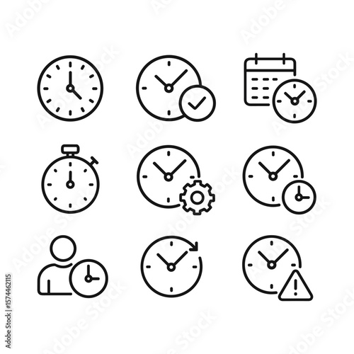 Time management vector icons set. Outline symbols. Line design