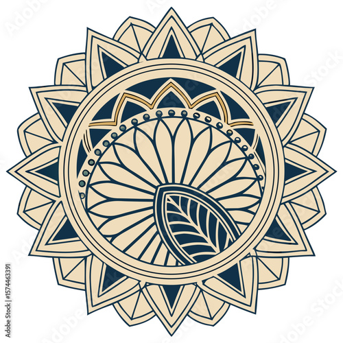 Art Deco Style Mandala Vector with Sunburst Geometry