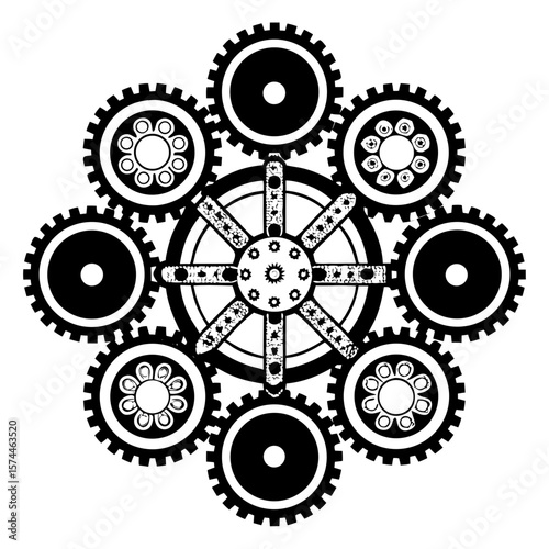Mechanical Gear Mandala Vector with Symmetrical Cogs