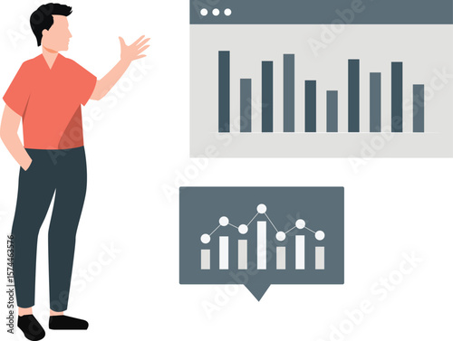 A boy presenting analytical graphs