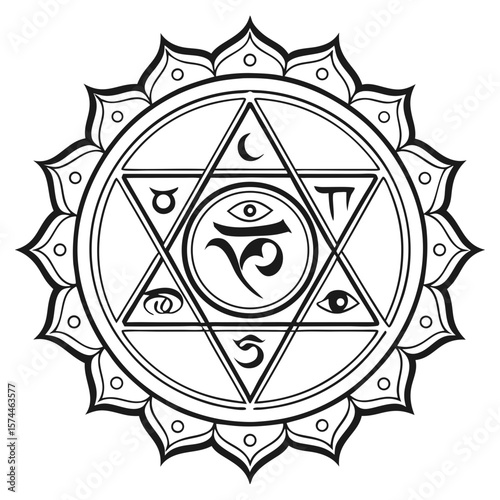 Sacred Chakra Symbol Mandala Vector with Radial Energy Layers for tattoo
