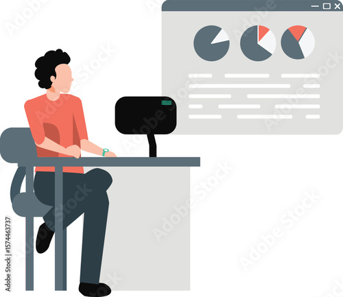 A boy is sitting while working hours