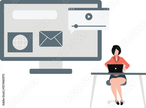 Girl is operating different browsers on laptop