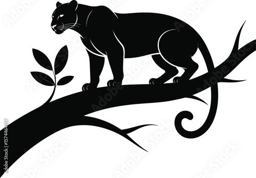 Black panther on tree branch big cat feline