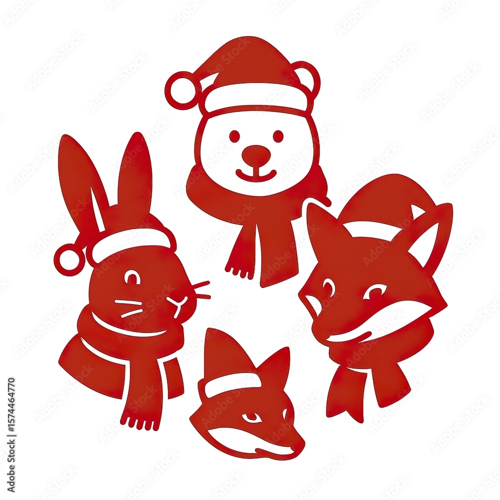 Festive Animal Faces with Santa Hats and Scarves Festive Animal Faces with Santa Hats and Scarves