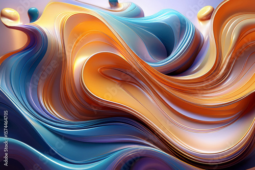 Warm and Gentle Abstract Background with Flowing Gold and Blue 3D Waves