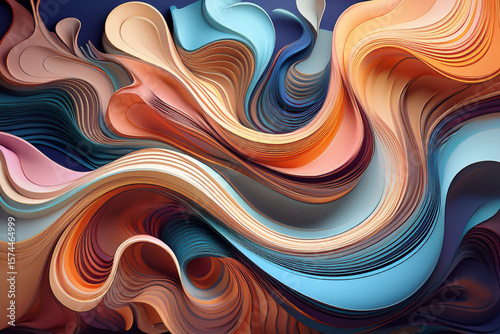 Dynamic Flowing Abstract Background with Vibrant Orange and Deep Blue Layers