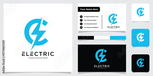 Letter C thunder logo vector design icon illustration with business card design