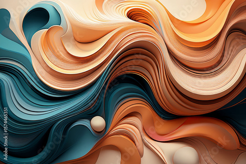 Colorful Flowing Abstract Art with 3D Paper Cutout Effect