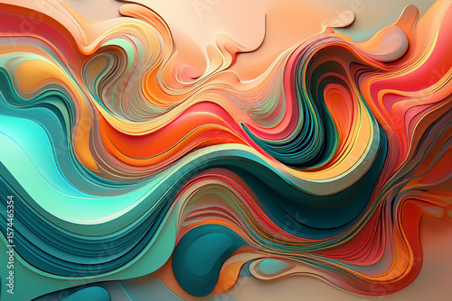 Colorful Flowing Abstract Art with 3D Paper Cutout Effect