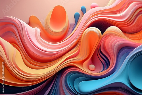Vibrant Abstract Background with Juicy 3D Liquid Waves and Splashes