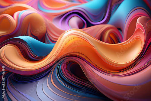 Vibrant and Colorful Abstract Background with 3D Flowing Lines and Swirls