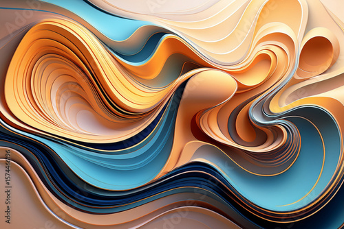 Elegant Abstract Background with 3D Folded Paper Waves in Gold and Teal